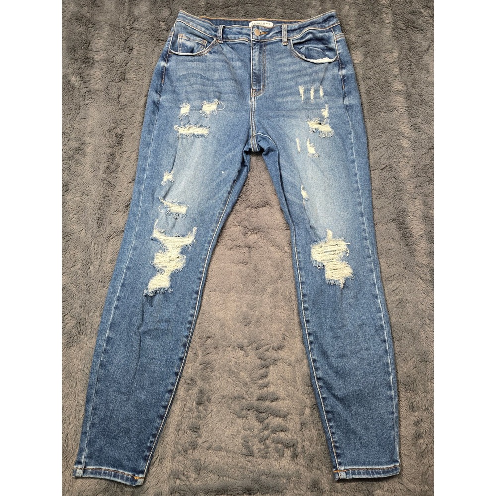 Encore Jeans Womens 1XL Distressed Skinny Denim Medium Wash High Rise V2178